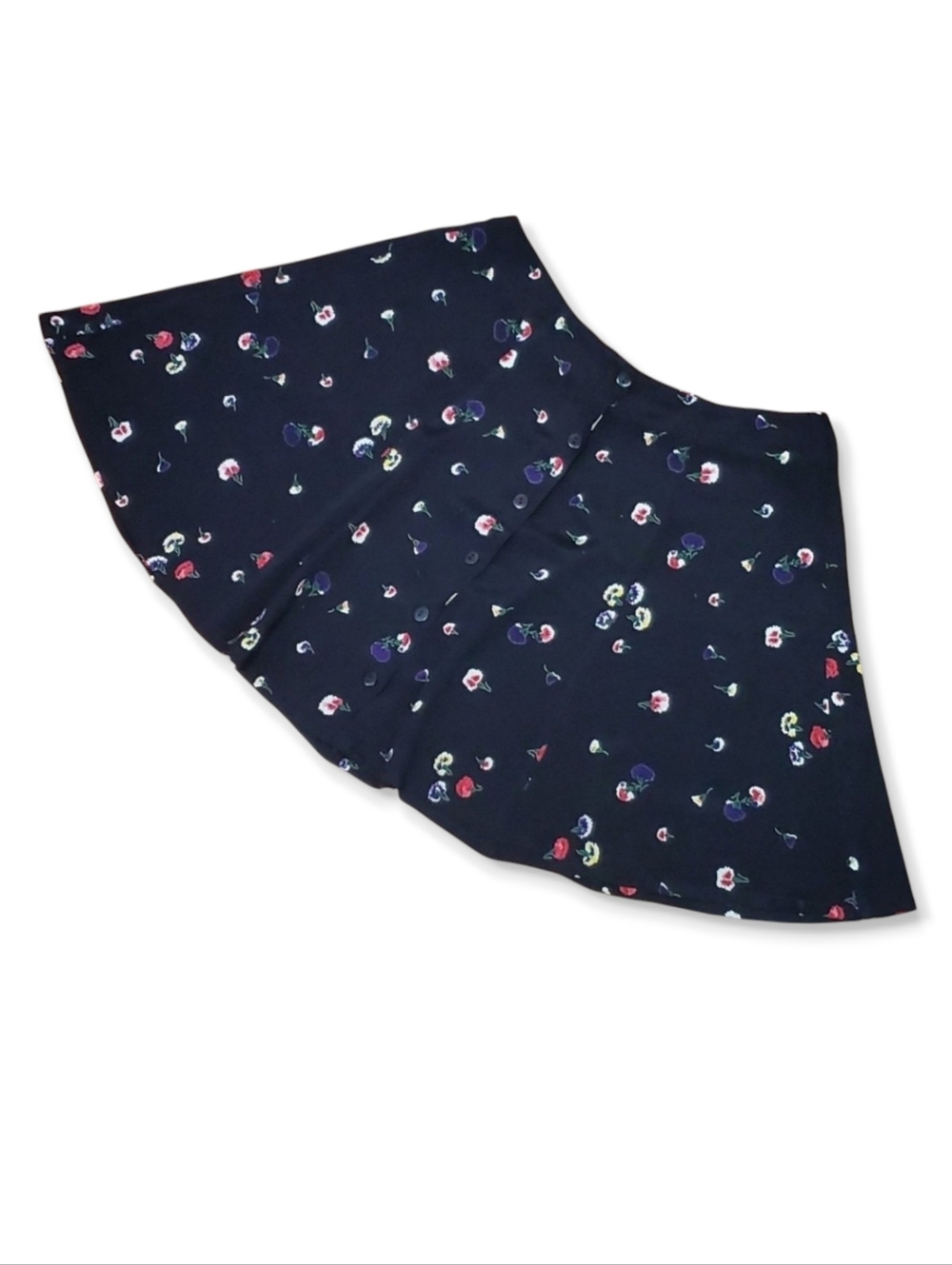 Warehouse Size M Skirt Vintage Black Chiffon Flowers Ditzy Floral Button Front